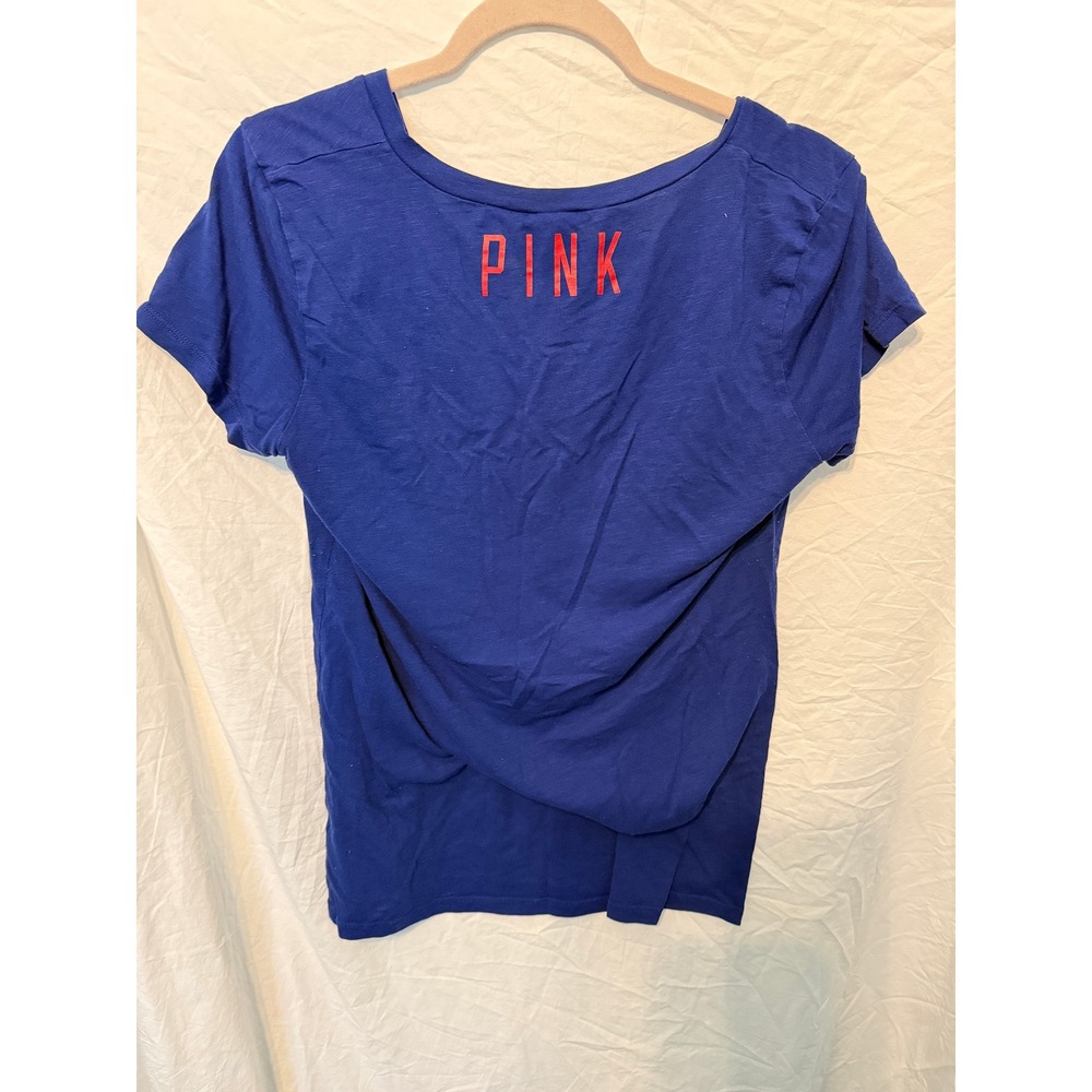 PINK Victorias Secret NFL NY Giants Pride V-Neck T-Shirt Blue Womens Large L - Picture 3 of 3